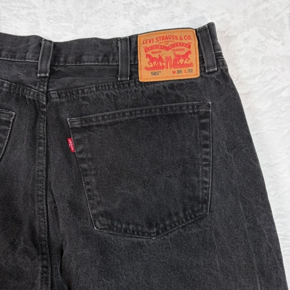 Levi's 505 Regular Fit Jeans Mens 38x32 Black Acid Wash Straight Leg Denim‎